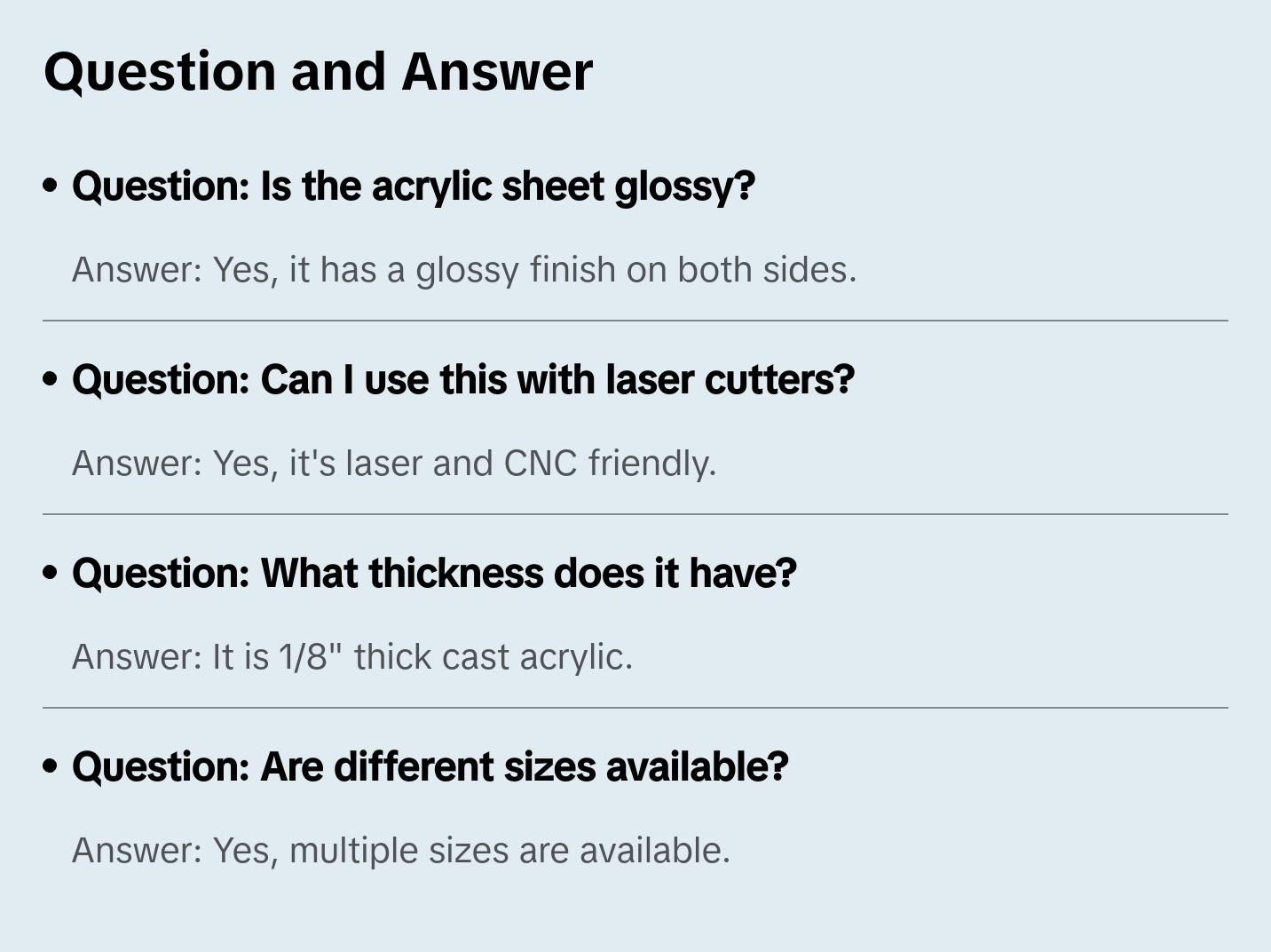 1/8" Light Blue Cast Acrylic Sheets