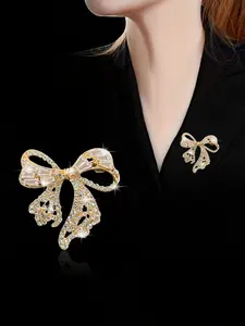 Elegant Rhinestone Bow Brooch Pin, Anti-Slip Design, Perfect for Suits & Clothes Decoration, High-Quality Accessory for Men & Women, Jewellery