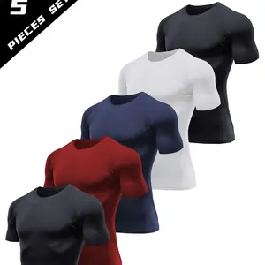 Set of 5 Men's Compression Athletic Shirts, Breathable Stretchy Fabric for Workouts Sports, Enhanced Mobility Quick-Dry, Ideal for Training Casual Wear. Activewear Gym Tees Gym Tops