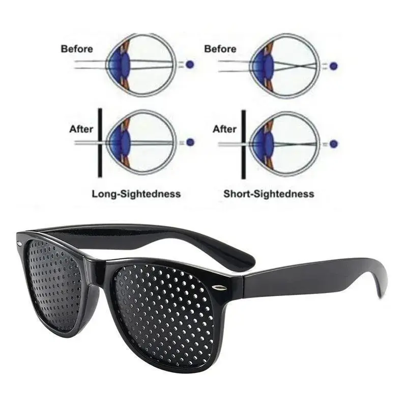 Unisex 3-Pack Pinhole Lens Vision Care Glasses - Lightweight Black Multi-Lens Sports Eyewear, Anti-Myopia, Strabismus Correction, Vision Enhancement, Eye Fatigue Relief for Daily Use