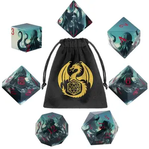 Octopus Theme UV Printed Dnd Dice Set, Resin Material, 7 Multi-Faced Dnd Dice Set, Beginner Dnd Kit, Role-Playing Board Game Accessories