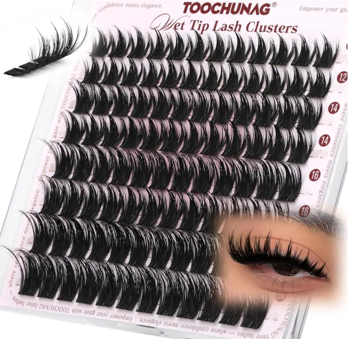 TOOCHUNAG Anime Lash Clusters 12-20mm Manga Eyelash Clusters Volume Cluster Eyelash Extensions D Curly Lashes Clusters DIY Lash Extensions Wispy Individual Lashes