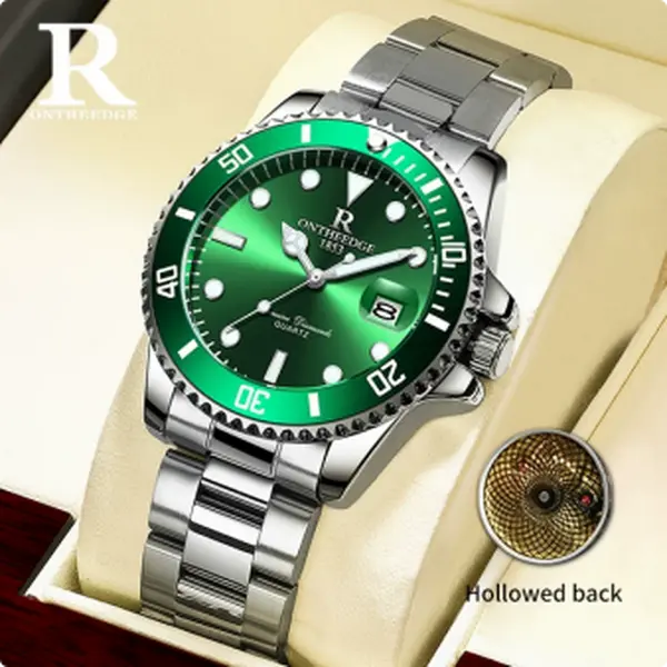 ONTHEEDGE Men's luxury dress Watch | Green Dial Analog Quartz Watch | Waterproof fashion Business Wristwatch |Stainless Steel Band | Classic Style Premium Design,gift for him, Luminous Big Face Boss Wrist Watch