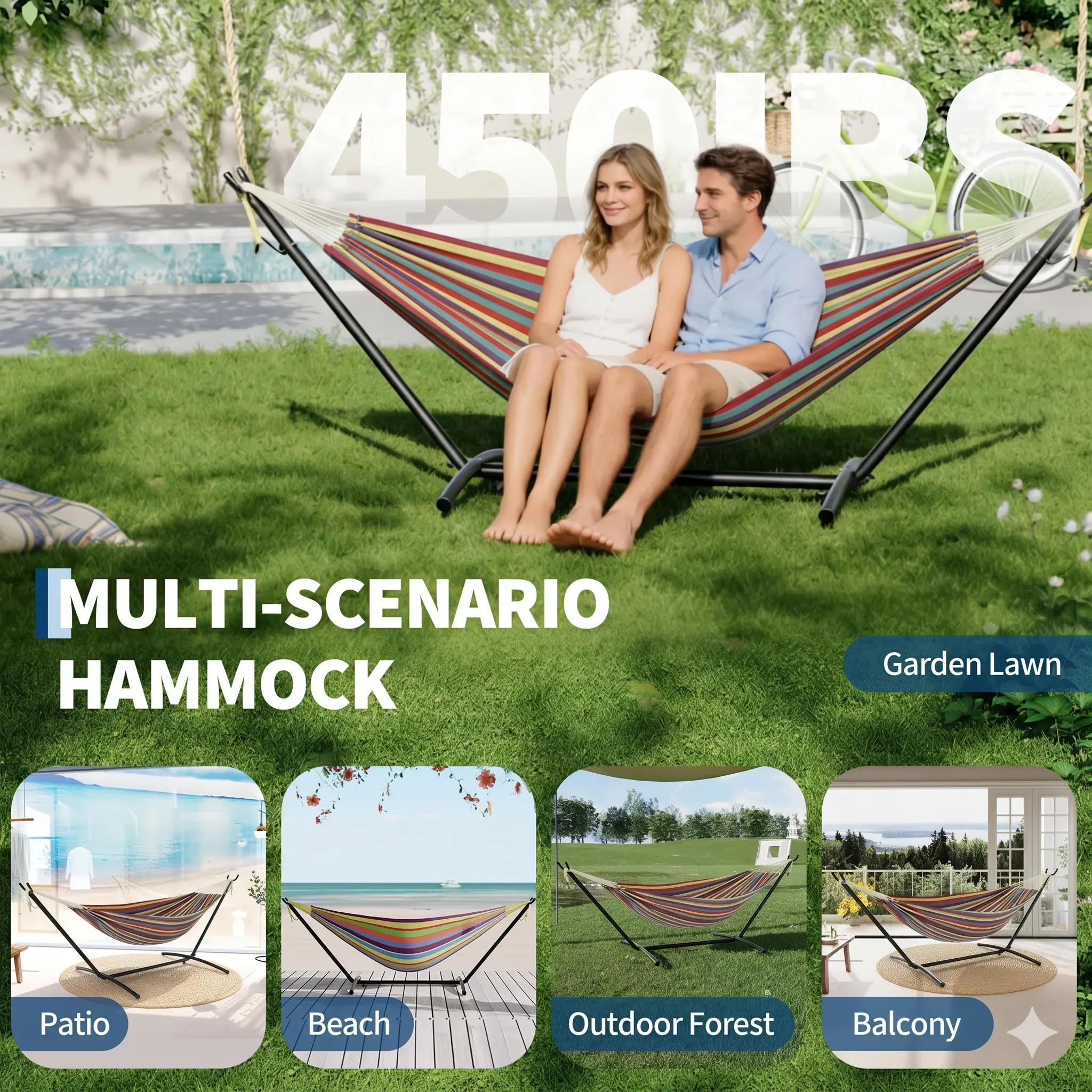 GARVEE Portable 2 Person Hammock with Stand – Heavy Duty Steel Frame, 450lb Capacity, Space Saving, Easy Assembly, Includes Premium Carry Bag – Perfect for Outside, Backyard, Patio, Camping, Indoor & Outdoor Use (Grey/Black – Style Optional)