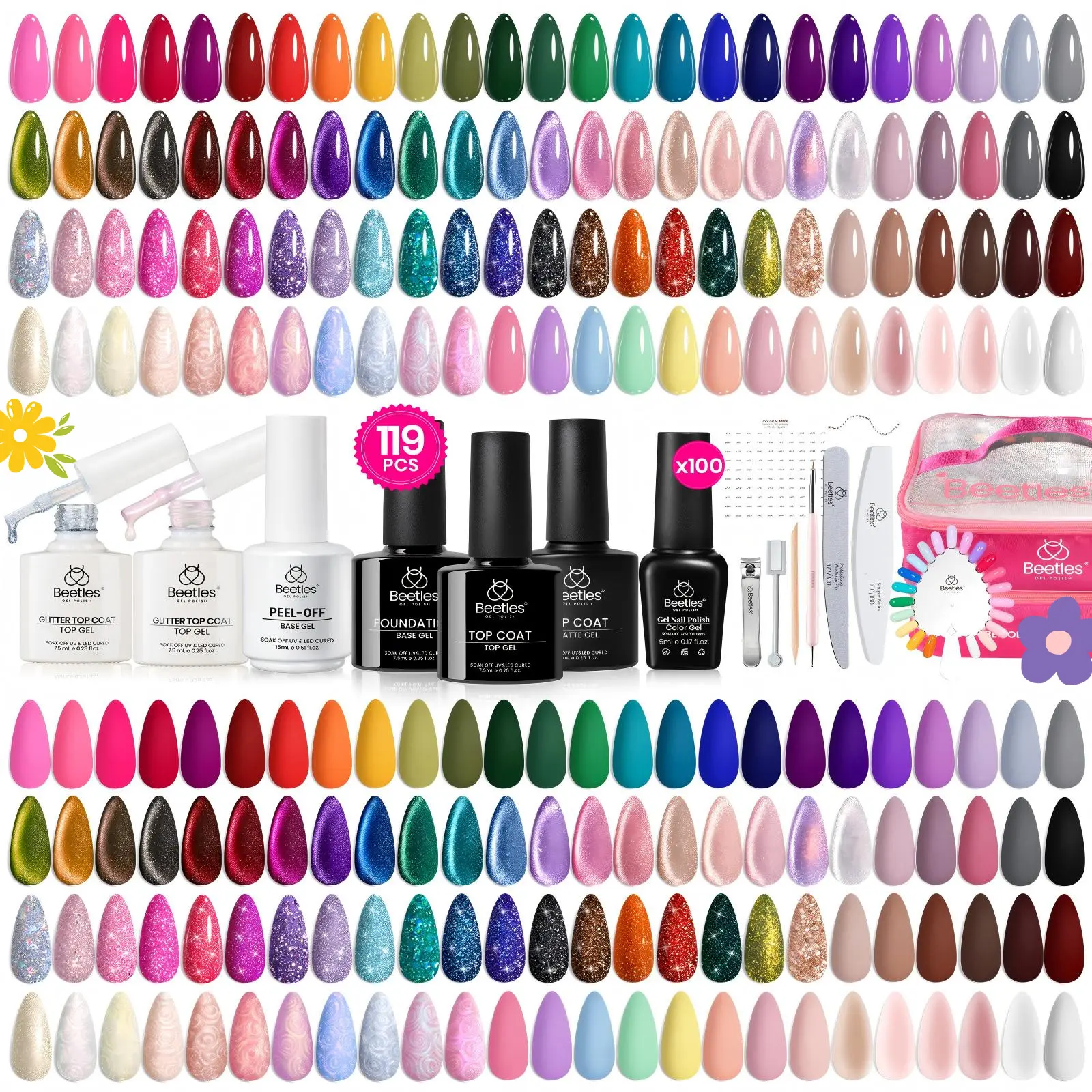 Beetles Fall Nail Fest Gel Nail Polish Set - Nail Nook Gel Polish Kit Base Glossy Matte Glitter Top Coat Neon Glitter Pearl Cat Eye White Red Pink Nude Nails Gift for Women Black Friday Winter Nail Christmas Gift #Summervibest