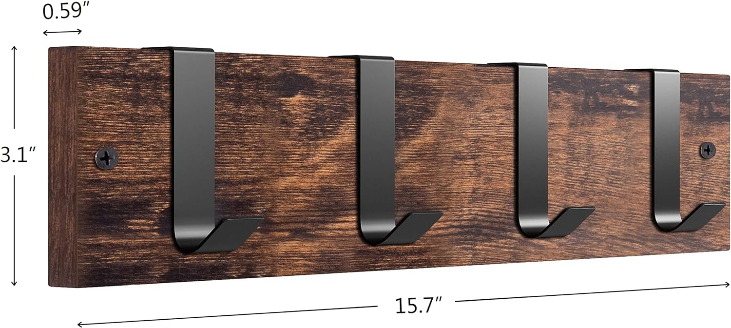 Coat Rack Wall Mount 15.7 Inches with 4 Hooks Rustproof Design for Hanging Coat Hat and Bag Wooden 15-20 Kg Capacity Sturdy Construction Space Saving Design