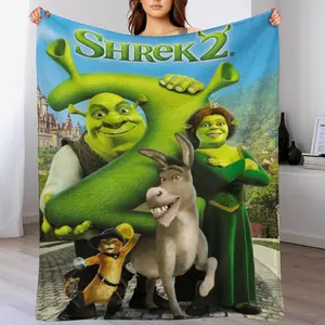Anime Shrek Flannel Blanket for Adults - Ultra Soft, Anti-Shrink & Wrinkle-Resistant | Quick-Dry, Machine Washable Cozy Throw | Cartoon Design Home Decor Gift