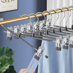 12PACK 14Inch Pants Hangers with Clips Adjustable Skirt Hangers for Women Metal Non-Slip Trousers Hanger Heavy Duty Space Saving Clothes Hanger for Shorts,Jeans,Gray