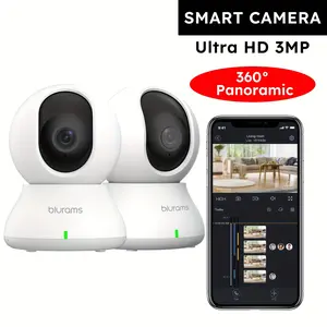 2024 2 PCS - Blurams Pro 2K Indoor Security Camera - Panoramic 360° Coverage, Motion Tracking, Phone App, 2-Way Audio, IR Night Vision, Siren, Alexa & Google Assistant Compatible, Compact Indoor Pet Camera for Comprehensive Home Security