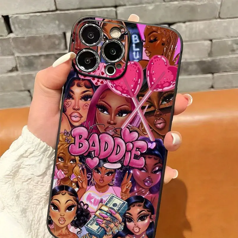 Baddie themed phone case featuring vibrant artistic designs compatible with  iPhone 16 15 14 13 12