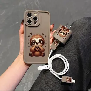 5-piece Cute Sloth Animal Print Cellphone Case Set, Includes Charger Head Cover, Cable Protector, and Storage Rope, TPU Drop-resistant Protective Case for iPhone 6/7/8/X/XS/XR/XS max/11/12/13/14/15/16 Pro max