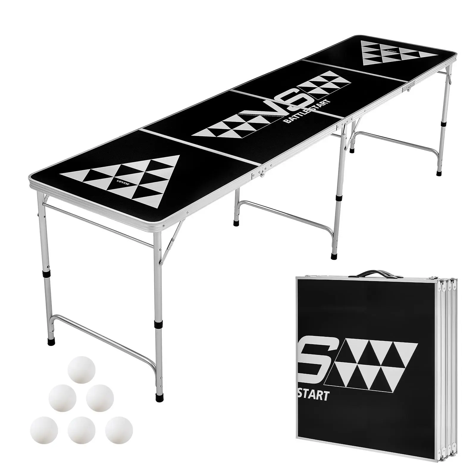 【SummerFinds】VEVOR 8 Foot Portable Beer Pong Table, Foldable Tailgate Table,Carrying Handles and 6 Pong Balls, Adjustable Height, Lightweight Table for Office, Tailgate Party, Travel and Camping, Black