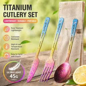 Premium Titanium Cutlery Set | Iridescent Crystal Finish Knife Fork Spoon for Modern Kitchen & Minimalist Lifestyle