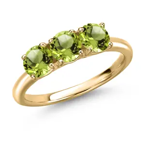 10K Yellow Gold Green Peridot Engagement Ring For Women | 1.65 Cttw | Round 5MM | Gemstone August Birthstone