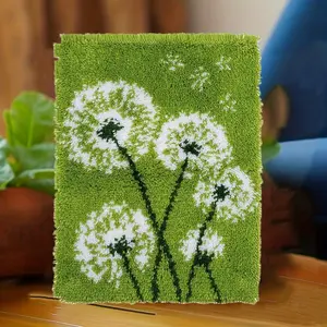 Latch Hook Kits for Adults Color Printed Canvas Wildflower Pattern Embroidery Tapestry Handmade Rug Home Decoration 20.47in*14.96in 52 cmx38 cm All-in-One Kit with Pre-printed Mesh Canvas & Vibrant Yarn