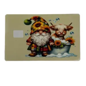 Bubble Bath Gnome & Highland Cow Credit Card Skin, 2x3 in Protective Wallet Sleeve with Included Debit Card Covers
