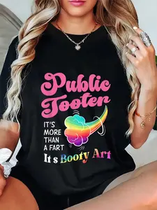 100% Cotton Unisex Public Tooter Booty Art Funny Fart Joke Inappropriate Embarrassing T-Shirt Humor Outfit Graphic Printed Tee