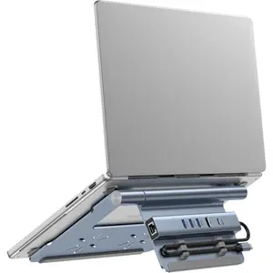 Laptop Docking Station Stand for Desk, 1.5ft 6 in 1 USB C Hub,4K60Hz HDMI, PD 100W, 3xUSB 3.0 Hub, Gigabit Ethernet, Adjustable Docking Stand for MacBook Air/Pro/Surface/...