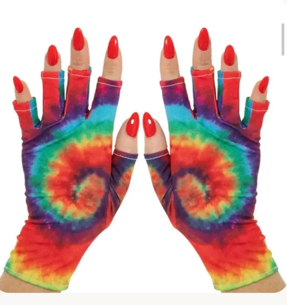 ManiGlovz Rainbow Thunder UPF 50+ UV Protective Fingerless Nail Gloves for Gel Manicures, Nail Lamp Curing & Driving, 1 Size Fits Most, 1 Pair