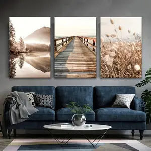 3-Piece Set of Exquisite Wooden Frame Decorative Art Dry Reed Canvas Poster Set Suitable for Home Art Decoration, Wall Art, Bedroom, Living Room, and Wall Art, Perfect Gift for Easter and Mother's Day Hanging Print Ornaments Artistic room decor Photo