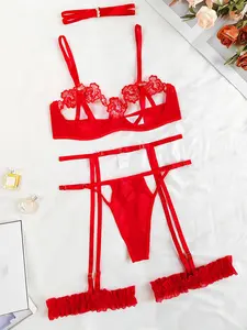 Women's Sexy Lingerie Set with Steel Ring, Thong, Neck Ring, Garter Belt, Stocking Tie, Lace Quality, Comfortable Female Underwear