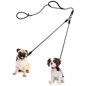 PetBonus Rope Double Dog Leash, No Tangle Dual Leash, Reflective Walking Training Lead with Two Comfortable Padded Handles, Lead Coupler for Small Medium Dogs (11-55 lbs）