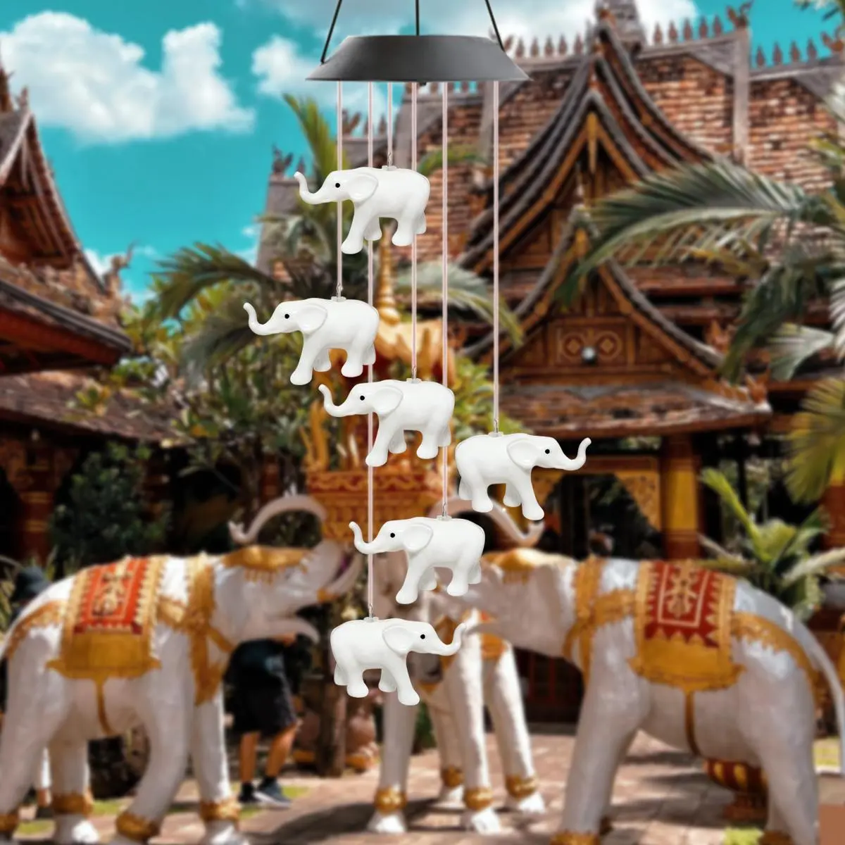 Solar Powered Elephant Design Wind Chime Light, Creative LED Gradient Color Light with Elephant, Outdoor Hanging Light for Garden, Yard, Terrace, Party, Wedding, Solar Garden Lights, Outdoor Decoration Light, Decorative Garden Lights