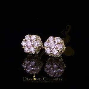 DiamondCelebritees Women's 925 Silver Yellow 2.50ct VVS 'D' Pink Moissanite Floral Stud Earrings