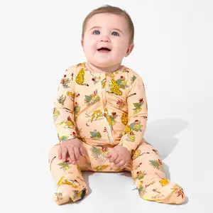 Pounce In Paradise Cheetah Bamboo Convertible Footie Floral Print Sleepwear Baby Clothing