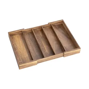 5-Compartment Expandable Acacia Utensil Organizer