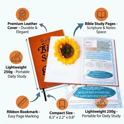 A5 Size 66-Page Christian Bible Daily Devotional Journal with PU Leather Cover, Bible Verse Faith-Strengthening Personal Study Tool, Ideal Christian Gifts for Adult Birthday Presents