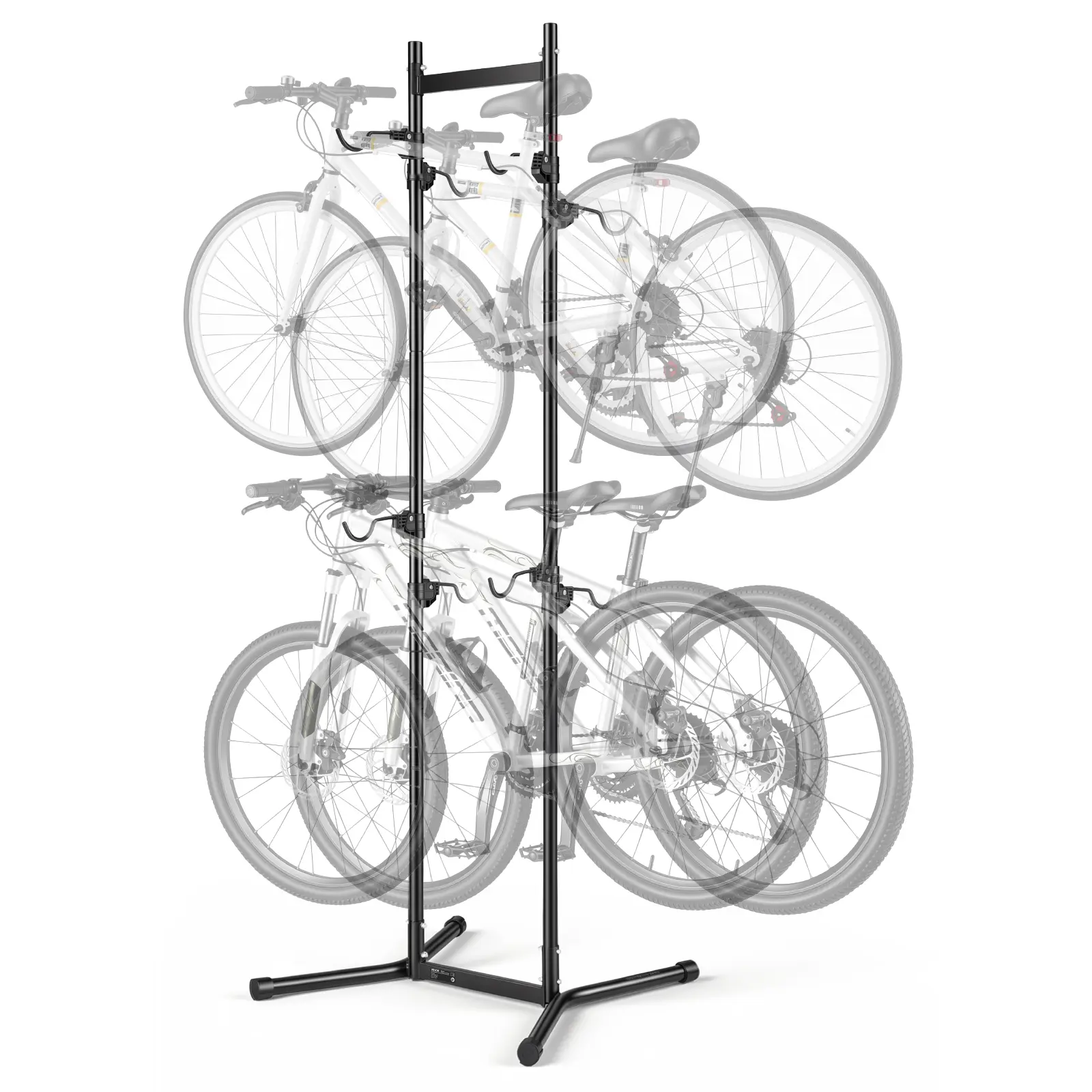 VEVOR Bike Stand for 4 Bikes, Freestanding Vertical Bike Storage Rack, with Height-Adjustable Hooks, Heavy-Duty Carbon Steel Garage Bicycle Floor Stand, Ideal for Garage, Apartment, Home, Black
