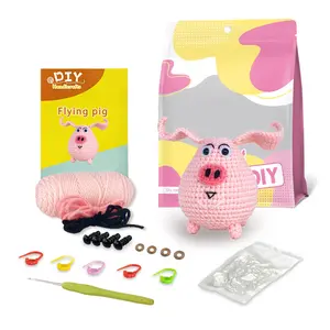 Beginner DIY Crochet Kit, Cute Flying Pig, Easy to Learn, Perfect for Doll Gifts, Stress Relief, Knitting Learning, Includes Video Tutorial