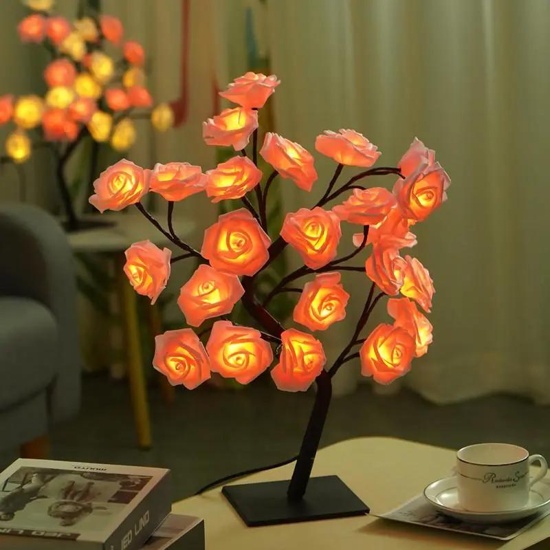 USB-Powered Rose Tree Night Light - Warm Glow Bedroom Lamp, Perfect Valentine's Day Gift & Festive Home Decor
