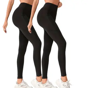 2 Pack High Waisted Black Yoga Leggings with Pockets for Women – Tummy Control Compression Butt Lifting Workout Pants, Buttery Soft Stretch Gym Running Activewear, Squat Proof Skinny Fit Lounge Wear Set