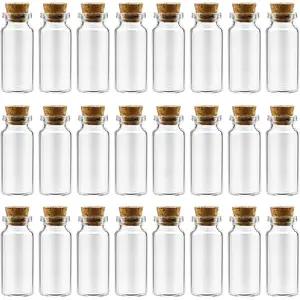 10ml 24 count Small Glass Bottles With Corks, USP Type 1 Class A Mini Clear Glass Vials With Corks Stoppers DIY Art Craft Storage Small Jars With Cork  for  and Holiday Party Decoration