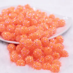12mm Neon Orange Rhinestone AB Bubblegum Beads - 10 & 20 Count