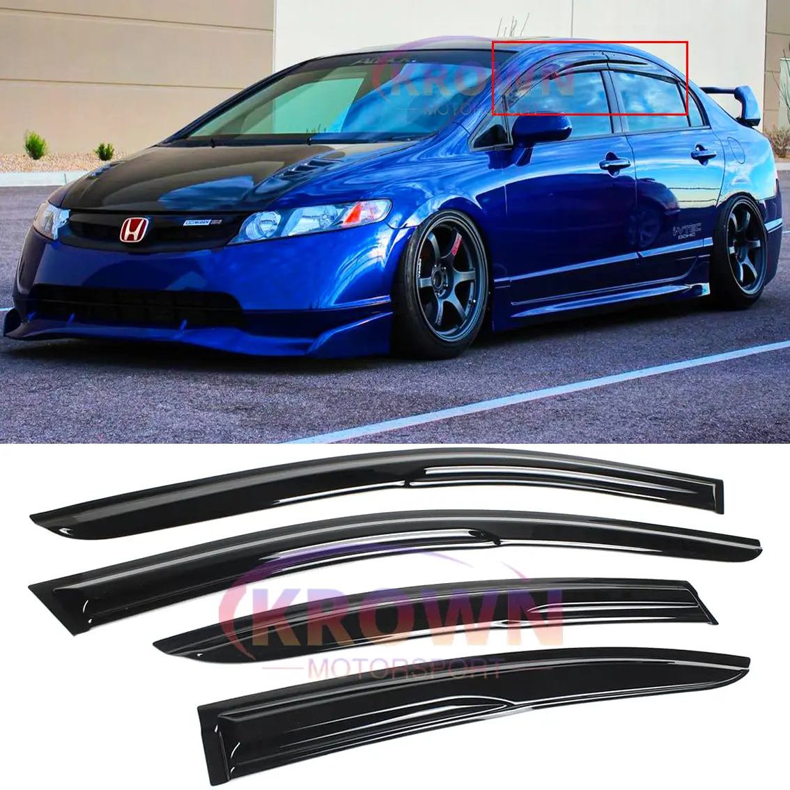 FOR 2006-2011 HONDA CIVIC SEDAN JDM 3D WAVY MUGEN STYLE WINDOW VISOR RAIN GUARDS