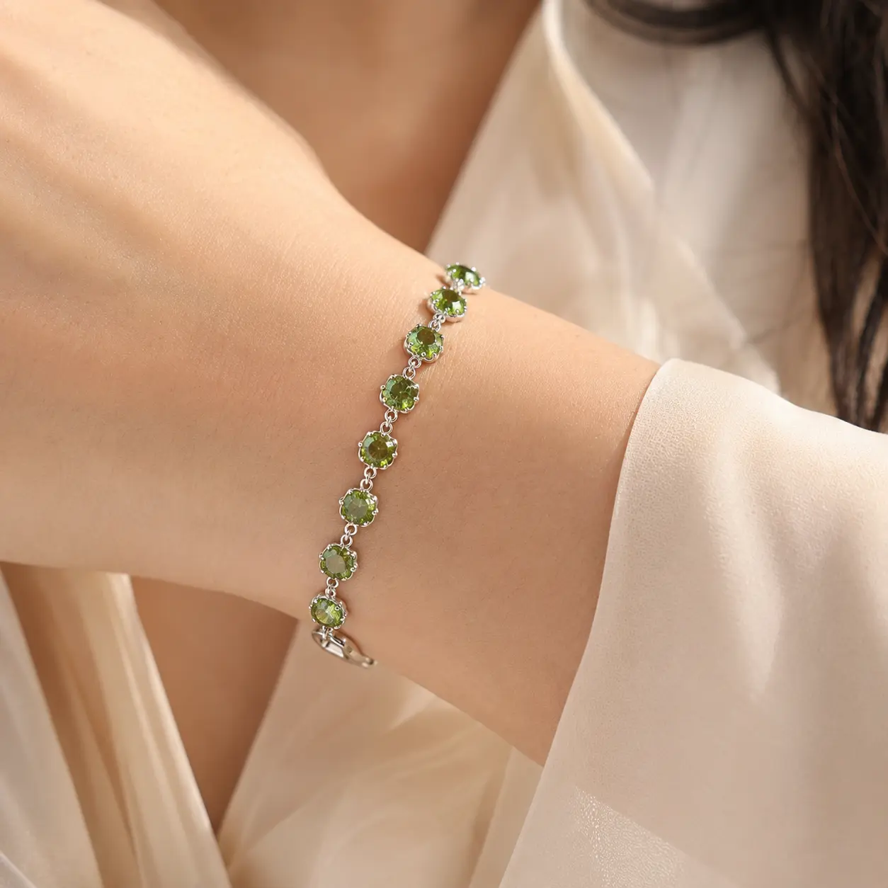 Women’s Gold-Tone Olive Green Stone Adjustable Chain Jewelry Bracelet for Bracelets & Bangles, Chain Jewelry Bracelets & Bangles