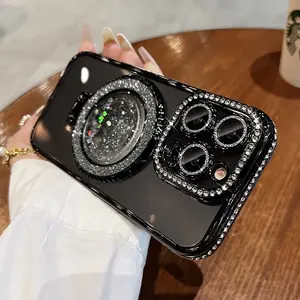 Luxury Glitter Quicksand Bracket Magsafe Case for iPhone 11 12 13 14 15 16 Pro Max 16 Plus Transparent Plating Silicone Cover Protector Screen Protector Black Protection Cellphone Protective Casing Smartphone Shockproof