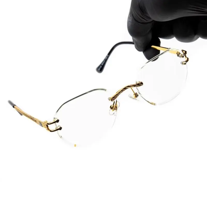 Men's Vintage Hip Hop Rimless Gold Oval Frames - Retro Aftermarket Non-Prescription Glasses, Versatile Fashion Accessory