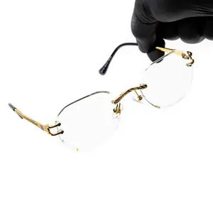 Vintage Men's Hip Hop Oval Clear Lens Retro Rimless Gold Frame Fashion Glasses