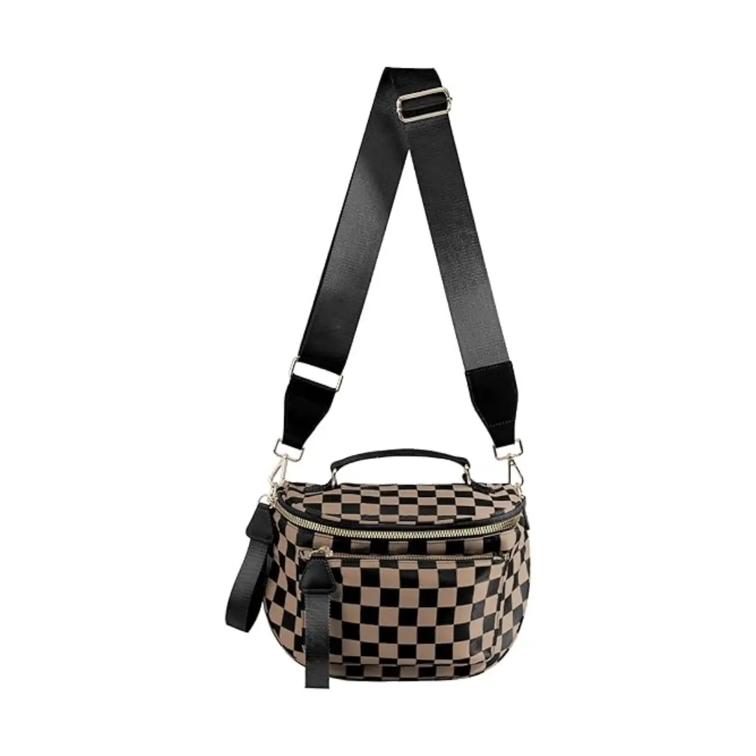 Upgrade Handle Checkered Crossbody Bag Bum Bag For Women Spacious Checkerboard Fanny Pack With Dual Pockets Adjustable Strap Fashion Sling Bag Checkered Crossbody Bag Bum Bag For Women,,Upgraded Version With Carry Handle summerwins