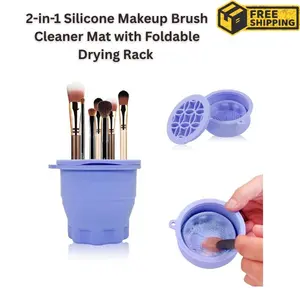 CHRISTMAS GIFT 2-in-1 Silicone Makeup Brush Cleaner Mat with Foldable Drying Rack – Portable Brush Cleaning Tool for Makeup Brushes, Sponges & Powder Puffs