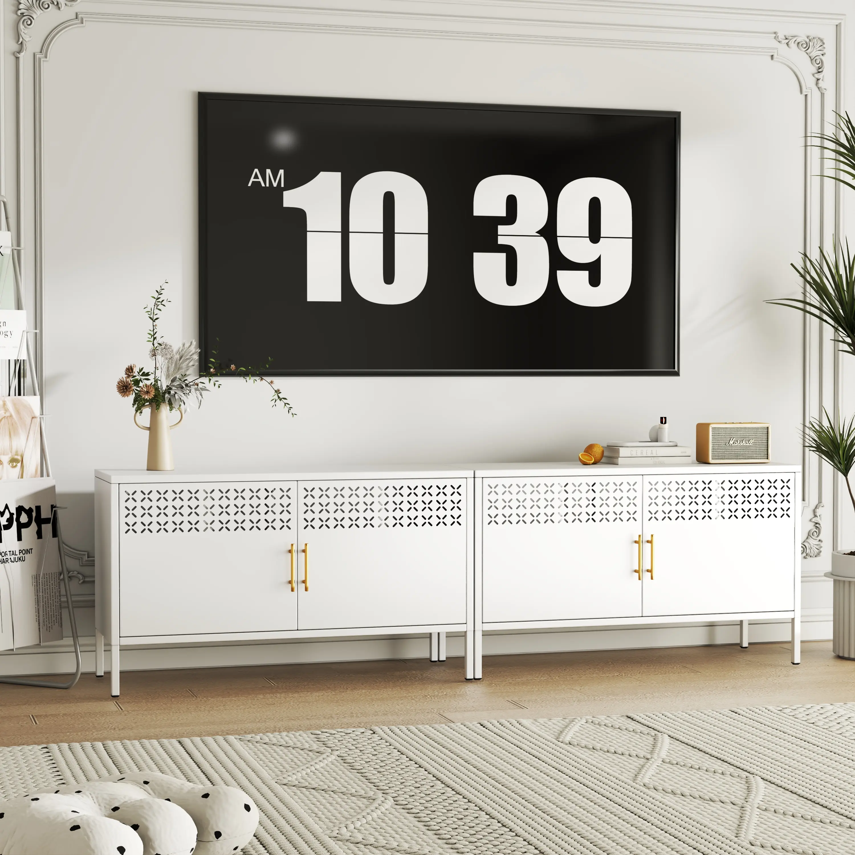 Metal Storage Cabinet,2 Door Accent/Sideboard Cabinet,with Adjustable Shelf,2-Tier,Wide TV Cabinets,Low Side Cupboard for Home,Office,Dining/Living Room
