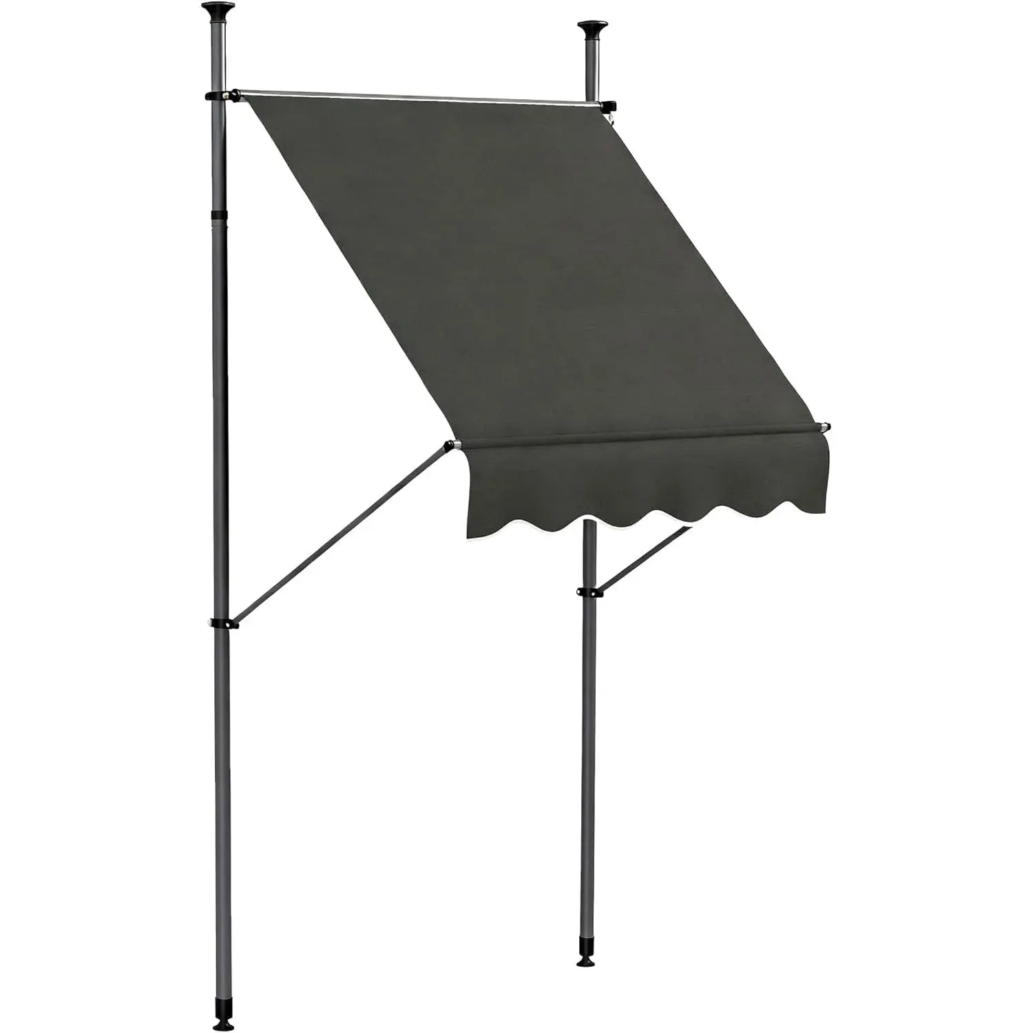 Crestholm 59" Manual Retractable Awning, Freestanding Non-Screw Sun Shade with 0-90° Crank & Adjustable Height Poles, UV-Resistant Fabric for Window, Door, Porch