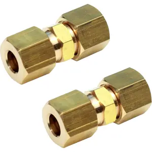 Ice Maker Water Line Brass Compression Tube Fitting, 1/4” OD x 1/4” OD (2 pack)