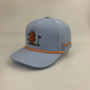3 Under Par Co "Golden Birdie" Edition Golf Hat - Light Blue with Perforated Design and Yellow Trim