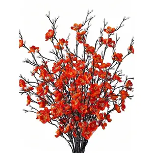 Orange Plum Blossom Artificial Flowers 8/12PCS, 21.7in Long Stem Fake Spring Flowers for Home Decor, Wedding Centerpieces, Party Decoration, Table Vase Arrangement