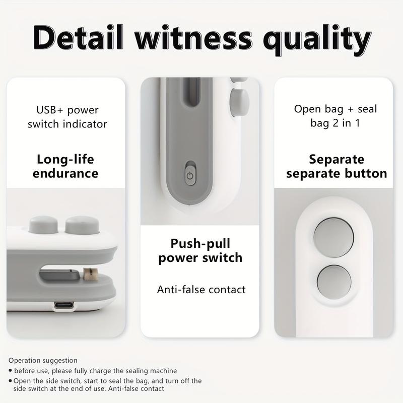 2 in 1 Mini Sealing & Cutting Machine, Portable Usb Rechargeable Snack Sealing Machine, Handheld Heat Sealing Device for Snack & Food Storage Plastic Sealer